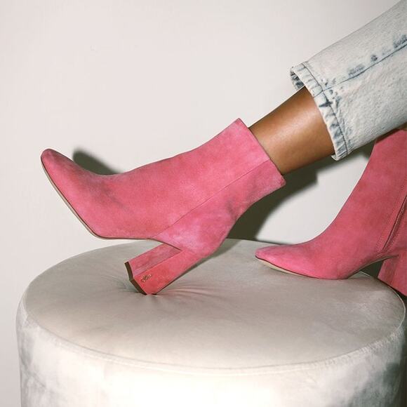 Sam Edelman Codie Pink Suede Black Heel Ankle Booties – Size 6.5 - Picture 1 of 8